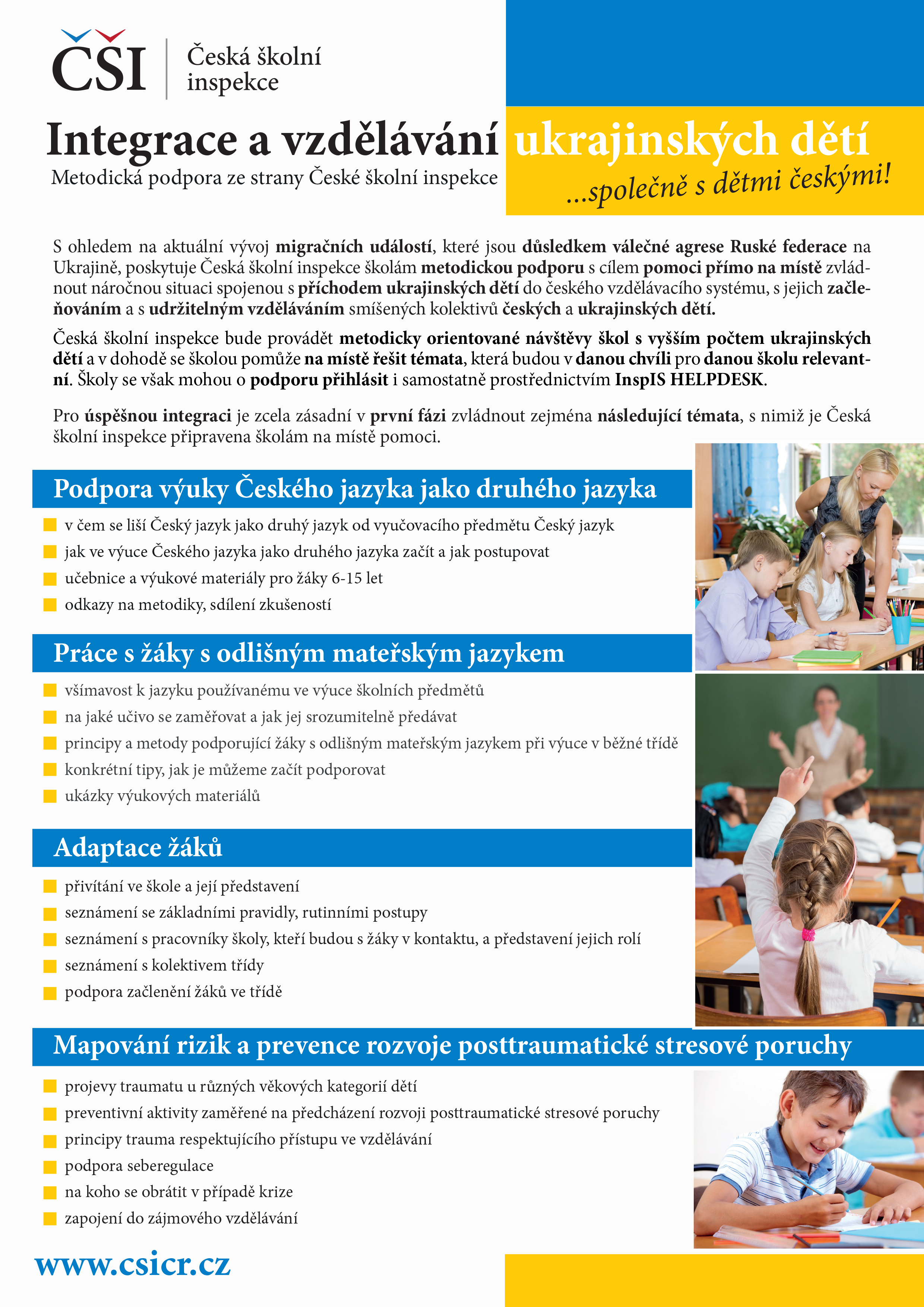 Integrace a vzdělávání ukrajinských dětí a žáků – metodická podpora ze strany České školní inspekce